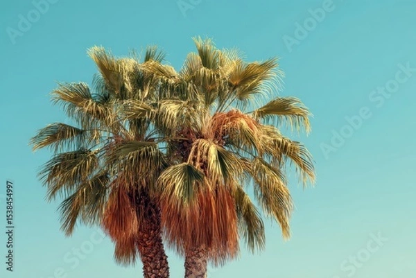 Fototapeta A vibrant palm tree on a sunny background perfect for tropical designs and summer inspirations in travel and lifestyle photography