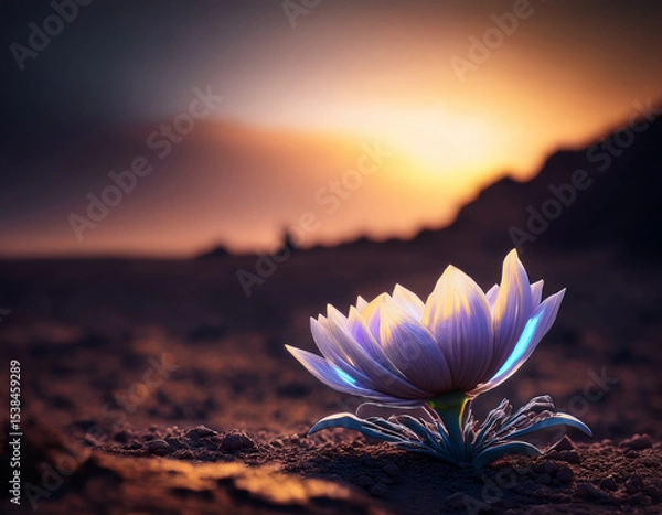 Fototapeta Destructed post apocalyptic nature with an unknown mutated flower
