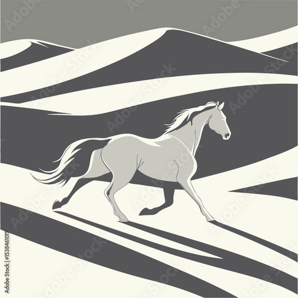Obraz Galloping black stallion silhouette in winter nature