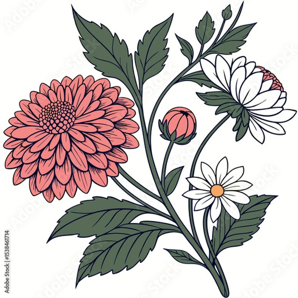 Obraz Floral seamless pattern featuring vector illustrations of red and yellow, and red and white flowers, perfect for spring nature-inspired designs