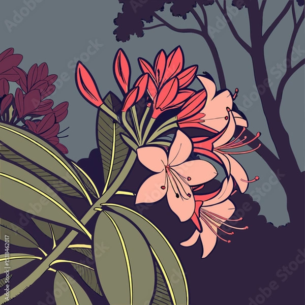 Obraz Seamless vintage floral pattern: an abstract botanical illustration of blooming flowers, leaves, and branches, perfect for nature-inspired summer design or decorative spring wallpaper
