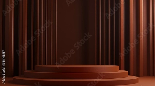 Obraz Simple, tiered display podium in a dark brown room.