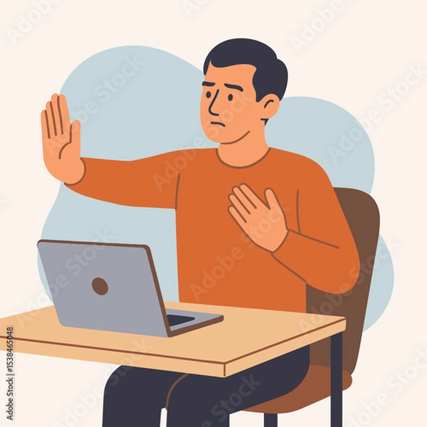 Fototapeta Man Says No - The Concept of Being Able to Defend Your Personal Space