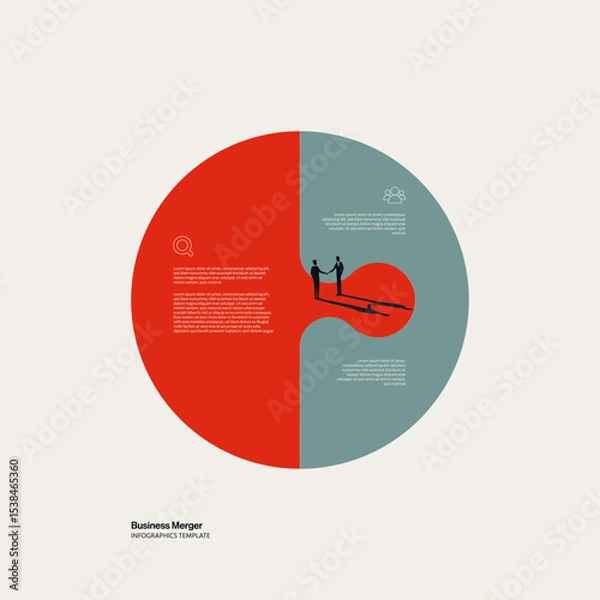Fototapeta Business Merger Infographic Template with Jigsaw Puzzle Circle. Editable eps10 vector