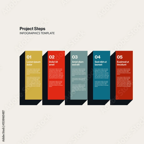 Fototapeta Project Steps Infographic Template with Horizontal Layout. Editable eps10 Vector illustration