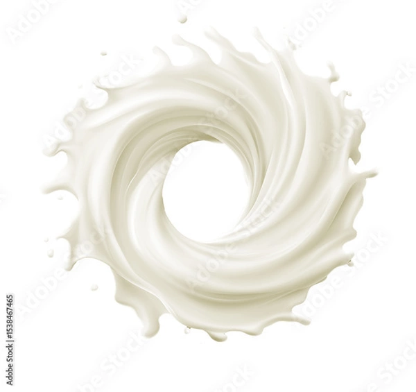 Fototapeta Dynamic milk splash shape, creamy white and smooth, PNG transparent background, beverage/design material