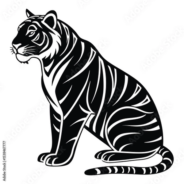 Obraz Stylized Tiger Illustration Black and White Graphic Silhouette Design Element