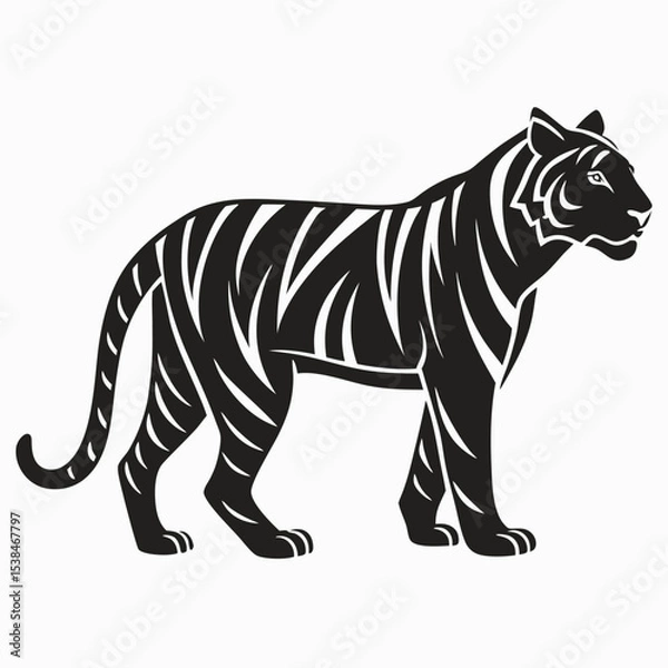Obraz Striking Monochrome Tiger Illustration Depicting Power Strength and Graceful Elegance