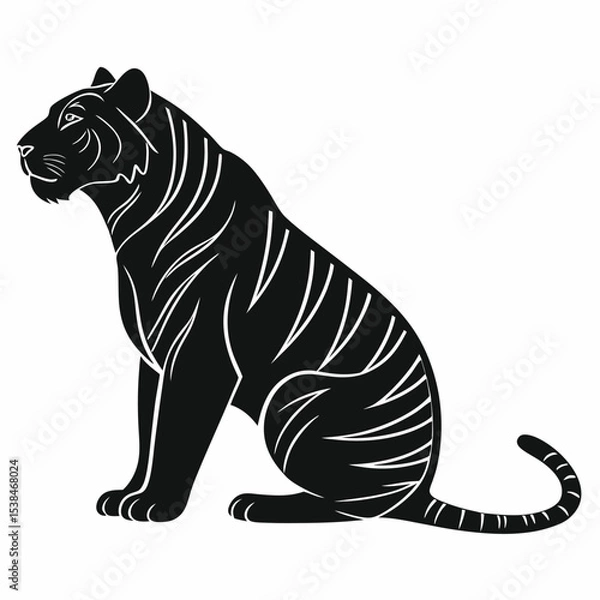 Obraz A Black and White Graphic Illustration of a Sitting Tiger