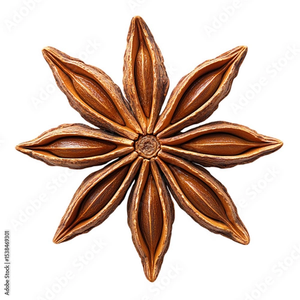 Fototapeta Close up of star anise spice aromatic ingredient for food recipes isolated on transparent background, png 