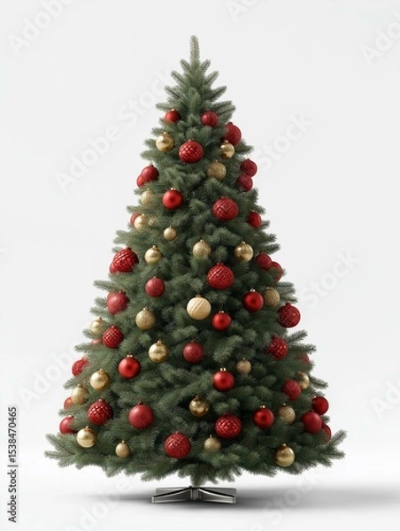 Obraz A beautifully decorated Christmas tree adorned with red and gold ornaments, celebrating the festive spirit.