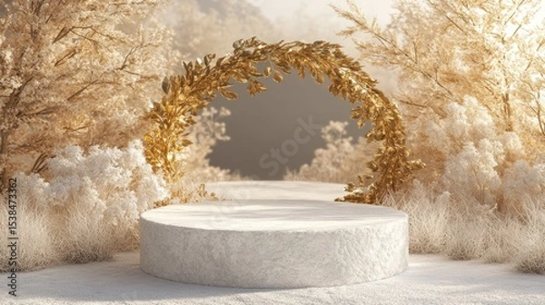Obraz White pedestal display with golden foliage.