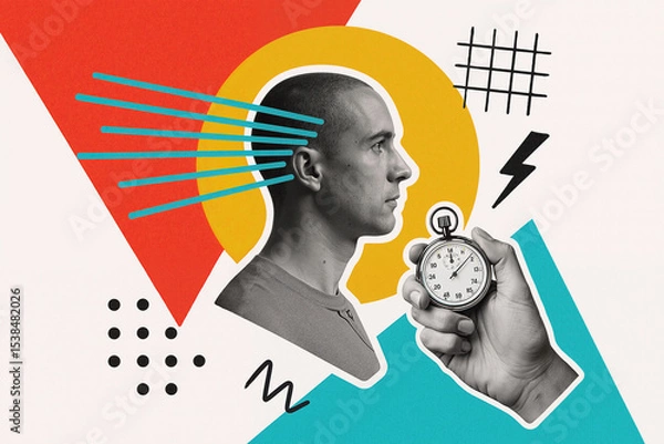 Obraz Creative collage representing fast thinking and quick reaction time