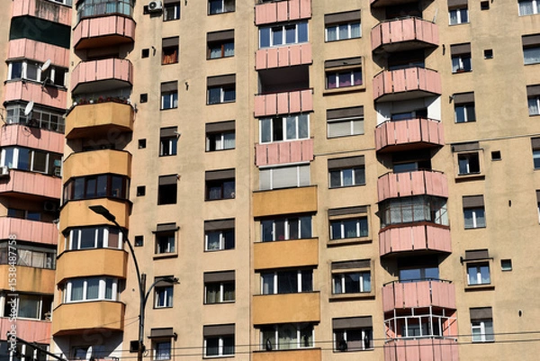 Obraz Flat of blocks from Communist period, worn out concrete buildings in Eastern Europe