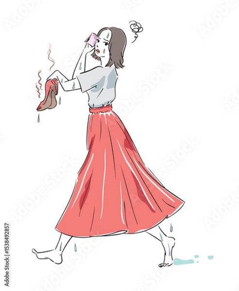 Obraz 汗や雨によるパンプスの濡れに困る可愛い女性