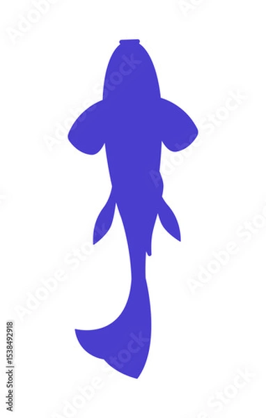 Obraz Koi fish silhouette viewed from above 2D purple blue filled character. Abstract ornamental carp. Japanese fish tattoo. Aquatic symbol isolated clipart vector glyph animal. Monochrome spot illustration