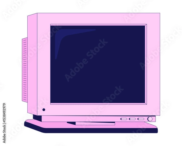 Obraz Angled pink CRT monitor bulky 90s screen 2D cartoon object. Analog display. Y2k hardware. Tech nostalgia. Oldschool technology isolated element flat vector clip art on white. Spot illustration