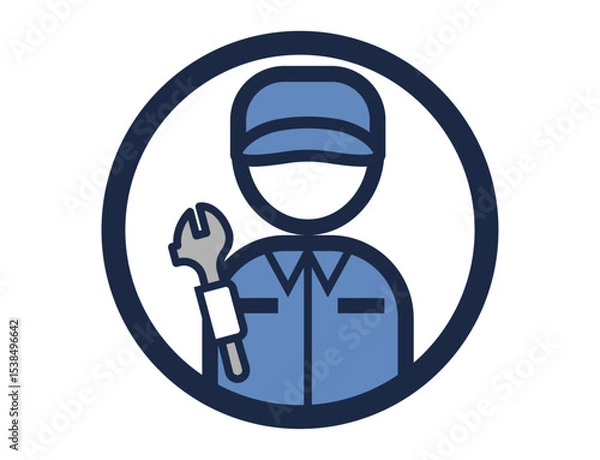 Fototapeta スパナを持った整備士のシンプルな丸いカラーイラストアイコン
