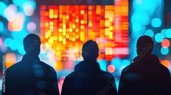Obraz People Watching Digital Display in Urban Night Setting