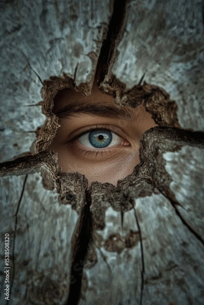 Obraz beautiful female eye in a hole in a door. peeping