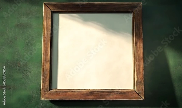 Fototapeta A wooden frame with a blank white space inside it