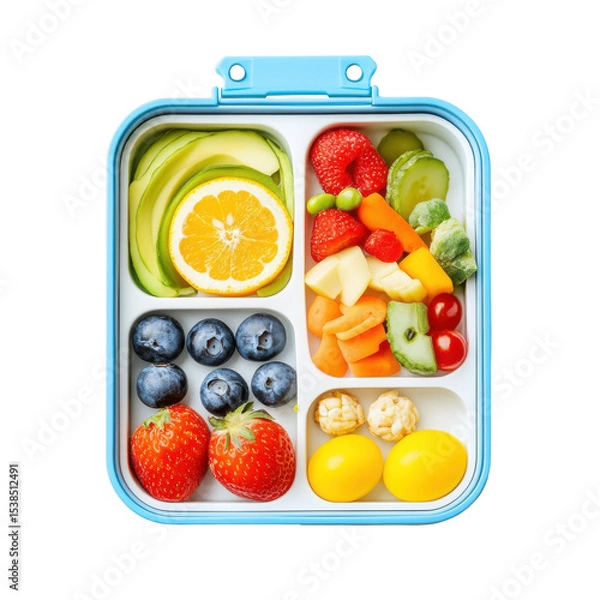 Fototapeta Colorful and Nutritious Lunchbox Filled with Fresh Fruits and Vegetables for a Healthy Snack on transparent background