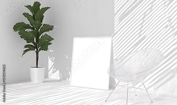Fototapeta A modern interior design with a potted plant and chair