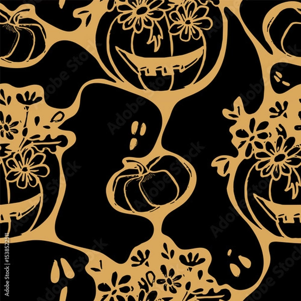 Fototapeta Seamless design of pumpkins and ghosts. Halloween pattern.