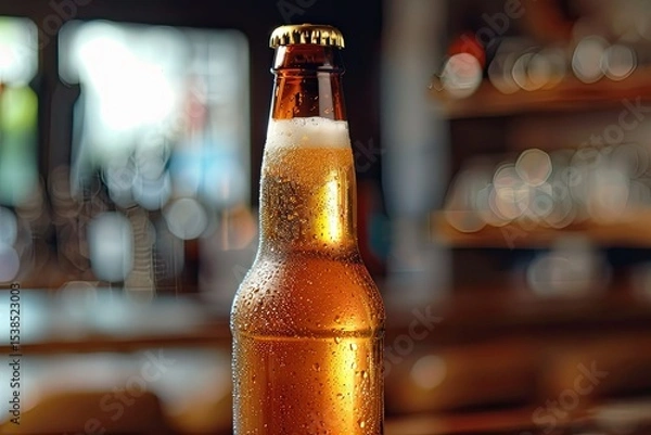 Fototapeta Clear Pixel Visual of Closeup of Beer Bottle on Glass