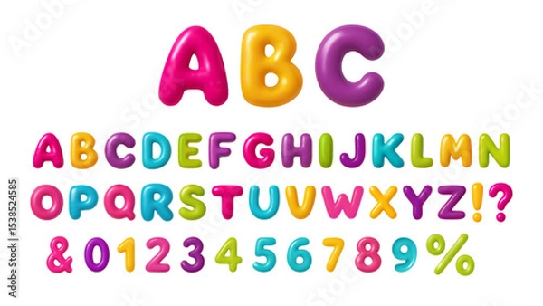 Fototapeta 3d Font Letter Number Balloon Alphabet ABC Text Bubble Typography For Birthday And Party Vector Cartoon Fun Glossy Typeface