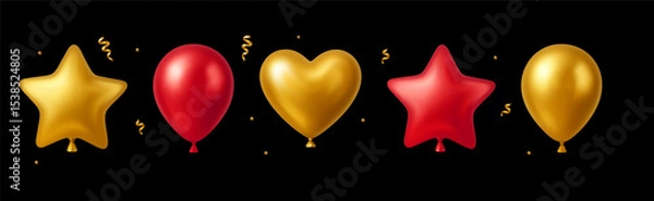Fototapeta 3d  Balloon Gold Red Golden Luxury Confetti Element Gift StarHeart Ball Balloons Icon Vector Card