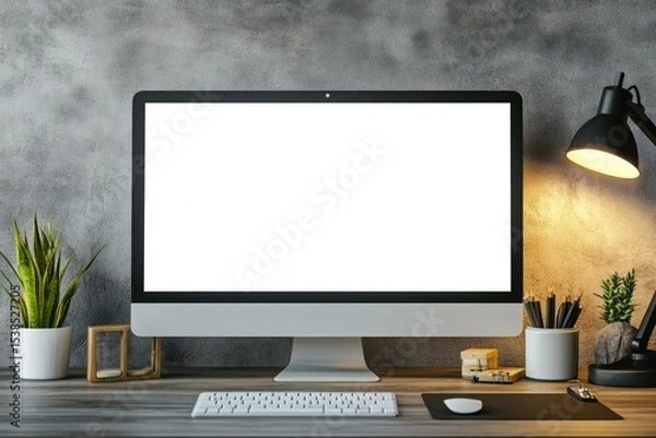 Fototapeta Detailed Picture of Front View of Desk Concept with Copy Space