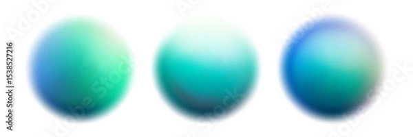 Fototapeta Teal blue or turquoise gradation sphere with noise texture. Blurred neon rose ball with soft color transitions. Girly bubbles. Iridescent blobs. Abstract vector elements.