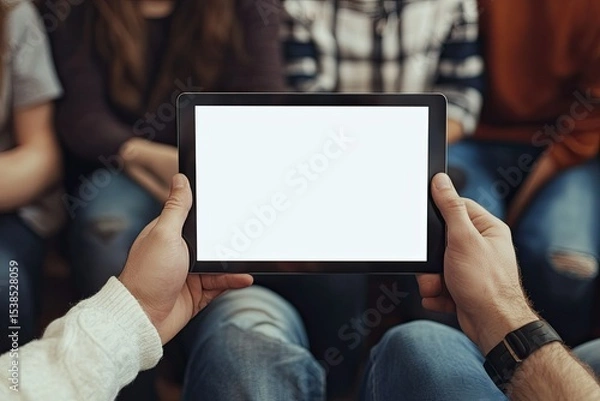 Fototapeta Clear Pixel Image of Group of Friends Using Digital Tablet