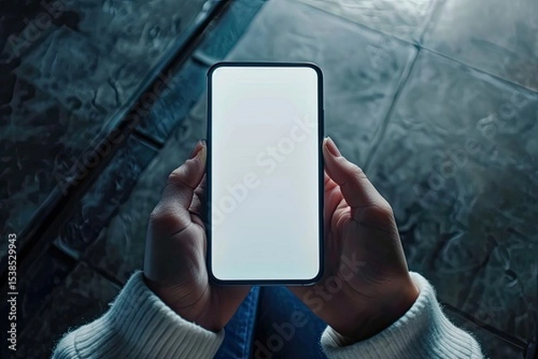 Fototapeta Vibrant Picture of Hand Holding Blank Smartphone Screen with Design Space