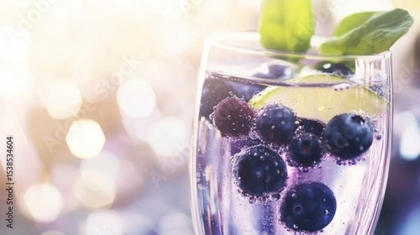 Obraz Refreshing Blueberry Lime Drink Recipe: A Sparkling Summer Cooler - Easy Homemade Beverage Creations for Parties and Gatherings