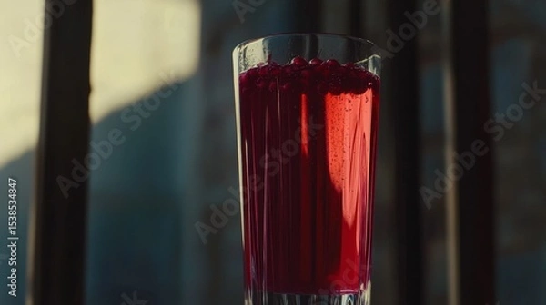 Obraz refreshing pomegranate juice drink, pomegranate juice with ice cubes, pomegranate juice drink recipe ideas, sparkling pomegranate juice with seeds, a simple glass of pomegranate juice natural