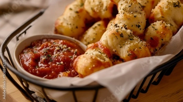 Obraz Aromatic Homemade Garlic Knots with Marinara: A Culinary Delight - Recipe and Guide