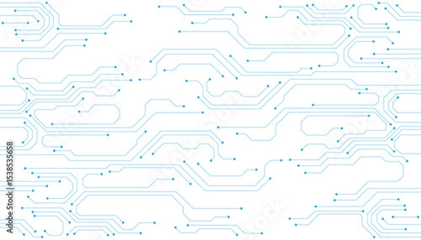 Obraz Blue circuit diagram on white background. High-tech circuit board connection system.Vector abstract technology on a white background.