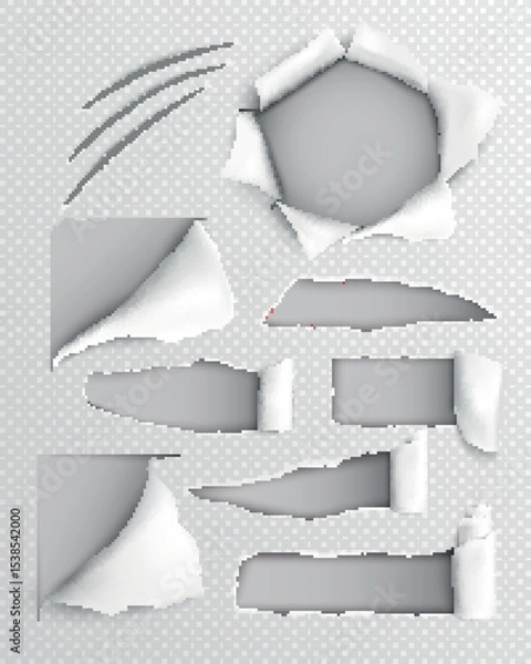 Obraz Torn Paper Realistic Transparent Set
