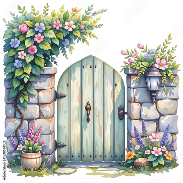 Obraz Charming floral gate entrance garden illustration serene environment close-up view whimsical design for serenity