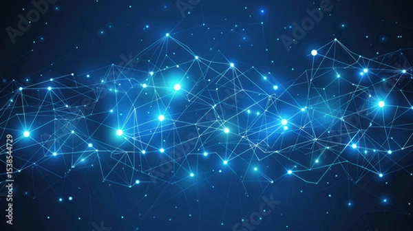 Fototapeta Abstract digital network with blue tones and light lines creating chaotic yet harmonious design. image evokes sense of connectivity and technology