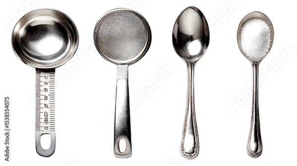 Obraz Set of measuring spoons and strainer isolated on transparent background