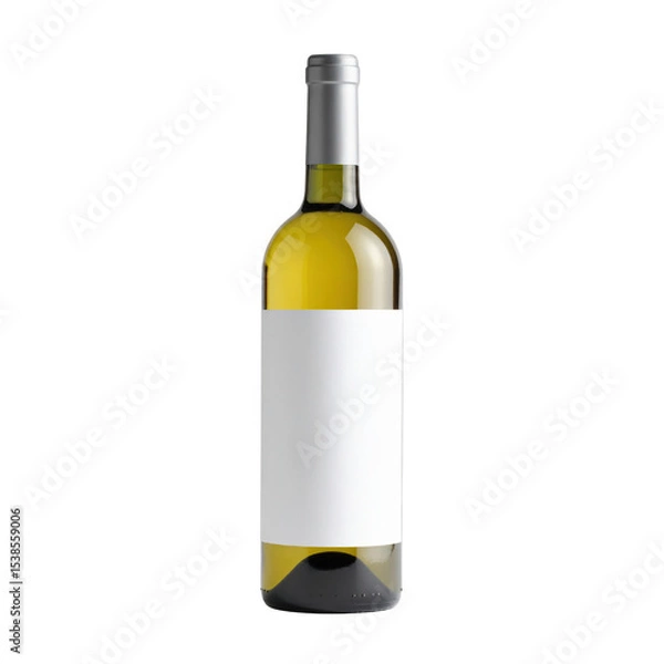 Obraz A wine bottle with a blank label showcasing a yellow liquid inside. cut out. transparent background