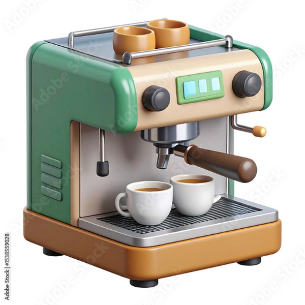 Obraz A vintage-style espresso machine with two cups of coffee ready for serving. cut out. transparent background