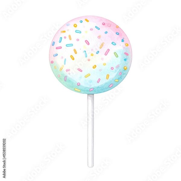 Obraz A colorful lollipop with a sprinkle design featuring pastel shades and a white stick. cut out. transparent background