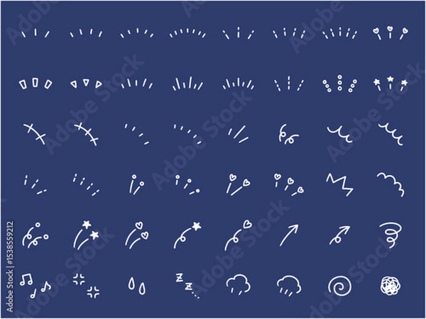Fototapeta 手書きの飾りイラストのベクターイラストセット。手描き、集中線、注目、矢印