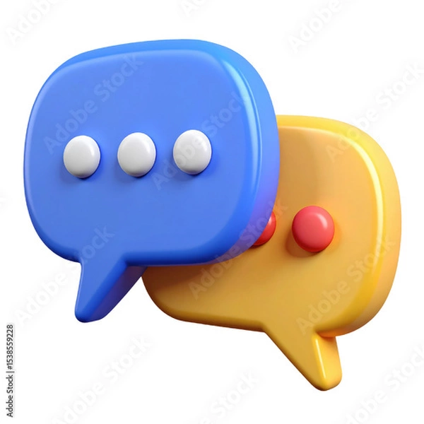 Obraz Chat bubbles in blue and yellow colors, featuring dots to indicate conversation. cut out. transparent background