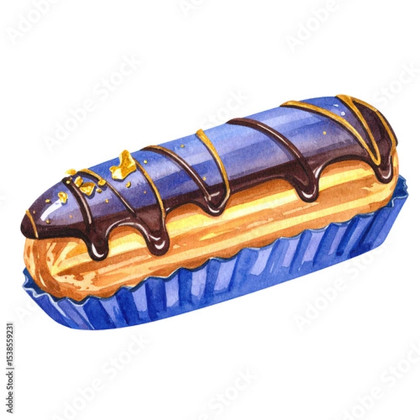 Obraz A delicious pastry topped with chocolate and presented in a decorative wrapper. cut out. transparent background