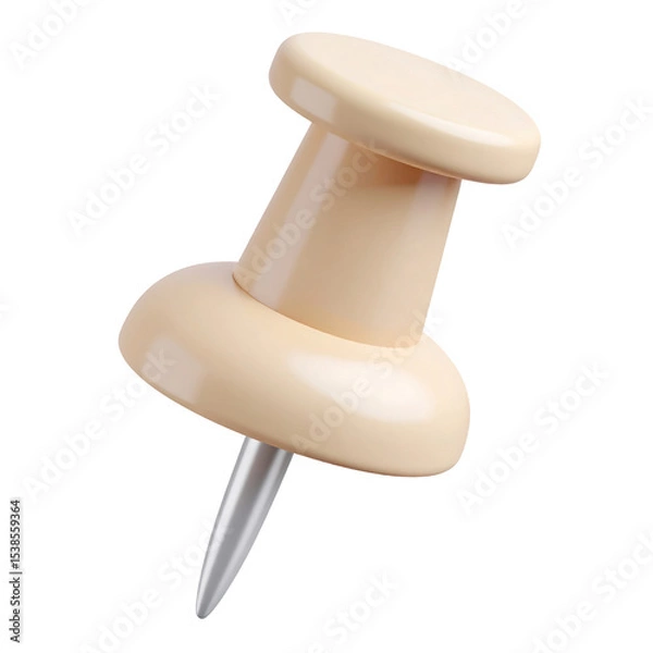 Obraz A beige pushpin with a rounded top and a sharp point for attaching items to surfaces. cut out. transparent background
